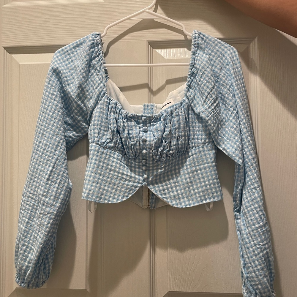 REVOLVE SUPERDOWN BLUE GINGHAM TOP